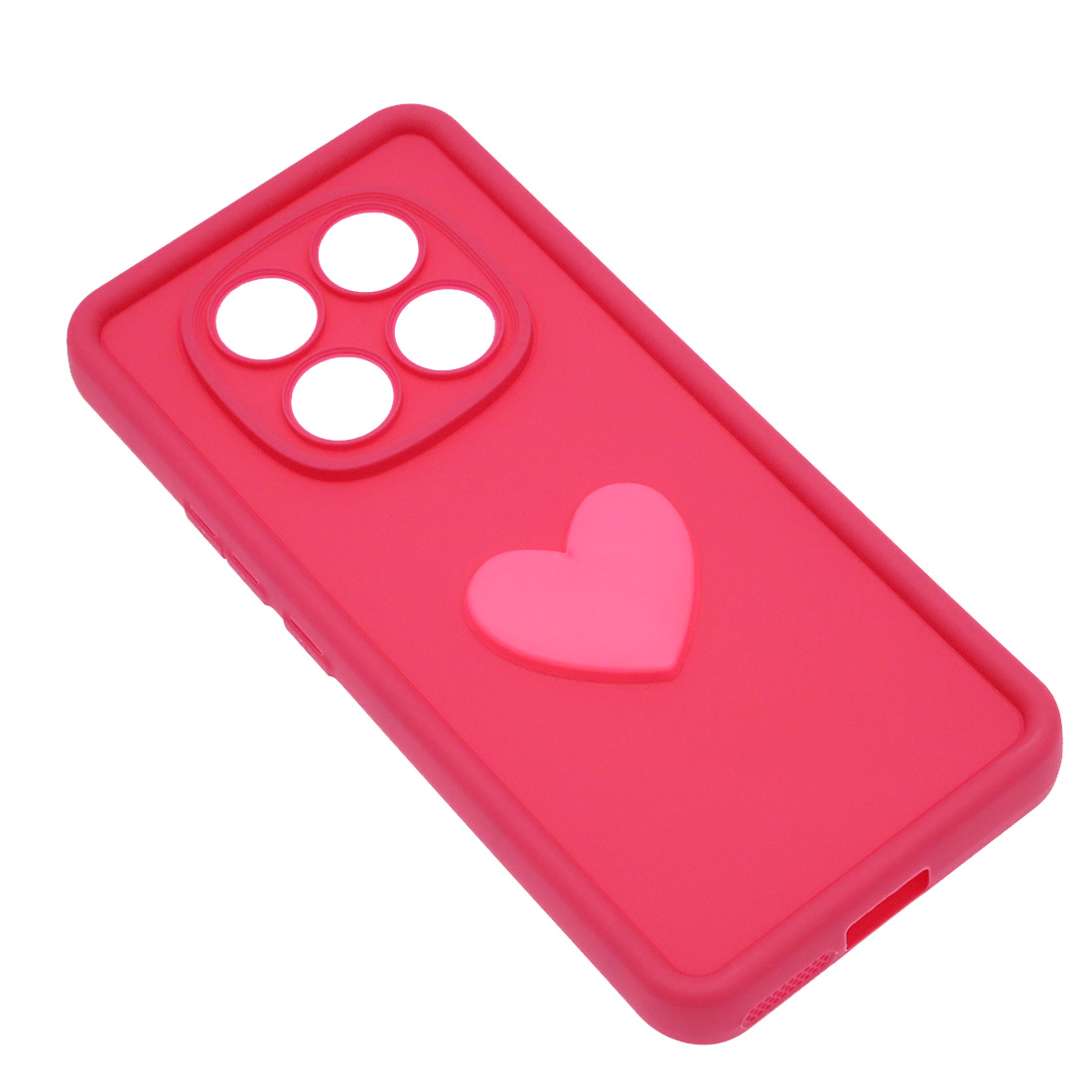 Чехол накладка для XIAOMI REDMI NOTE 14 Pro, силикон, 3D сердце, защита камеры, бортики, цвет розовый