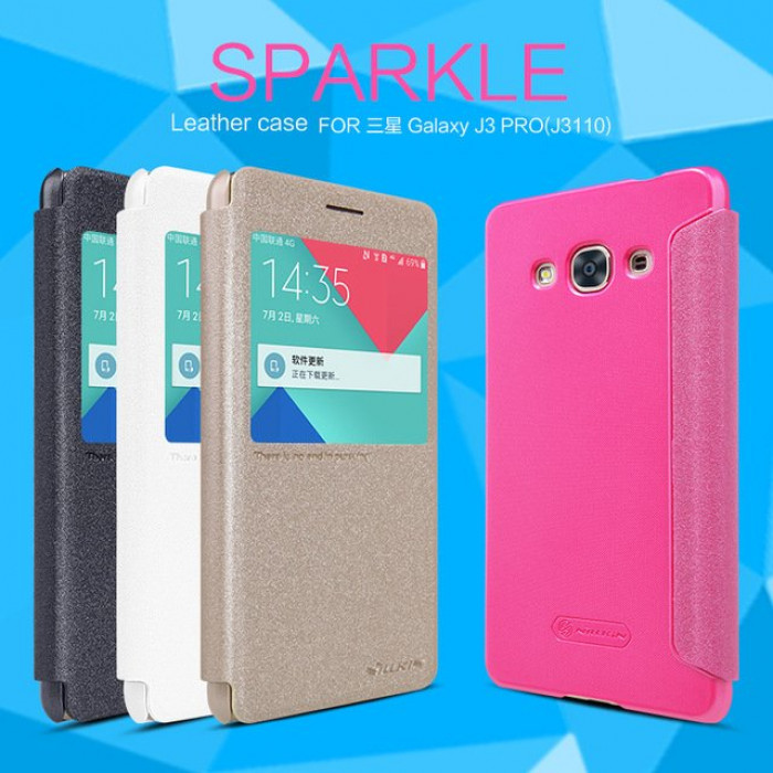 Чехол-книжка в бок для SAMSUNG Galaxy J3 Pro - 4G LTE ( SM-J3110 ) розовая NILLKIN SPARKLE.