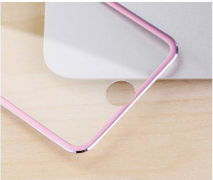 Защитное стекло для Apple iPhone 6 & 6S на всю поверхность окантовка розовая.