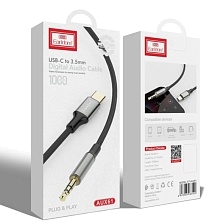 Аудио кабель, переходник EARLDOM AUX61, Jack 3.5 мм на Type-C, длина 1 метр, цвет черный