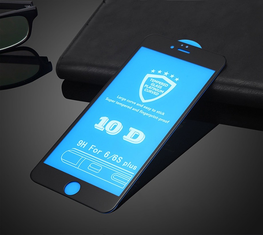 Защитное стекло 10D FULL GLUE для APPLE iPhone 6/6G/6S (4.7"), цвет канта чёрный.