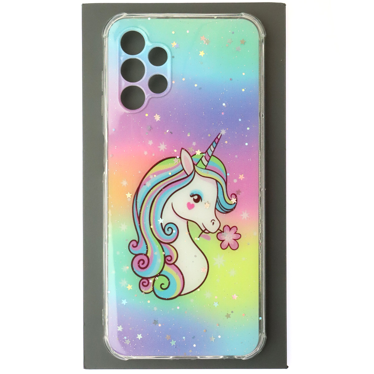 Чехол накладка для SAMSUNG Galaxy A13 4G (SM-A135F), силикон, глянцевый, блестки, рисунок Единорог Чехол накладка для SAMSUNG Galaxy A13 4G (SM-A135F), силикон, глянцевый, блестки, рисунок Единорог