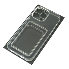 Чехол накладка CARD CASE для APPLE iPhone 14 Pro Max, защита камеры, силикон, отдел для карт, цвет прозрачный