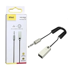 Автомобильный адаптер-приемник BT-860 USB Bluetooth с микрофоном на AUX jack 3.5" mm, цвет черно серебристый