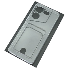 Чехол накладка CARD CASE для TECNO POVA 5 Pro, защита камеры, силикон, отдел для карт, цвет прозрачный