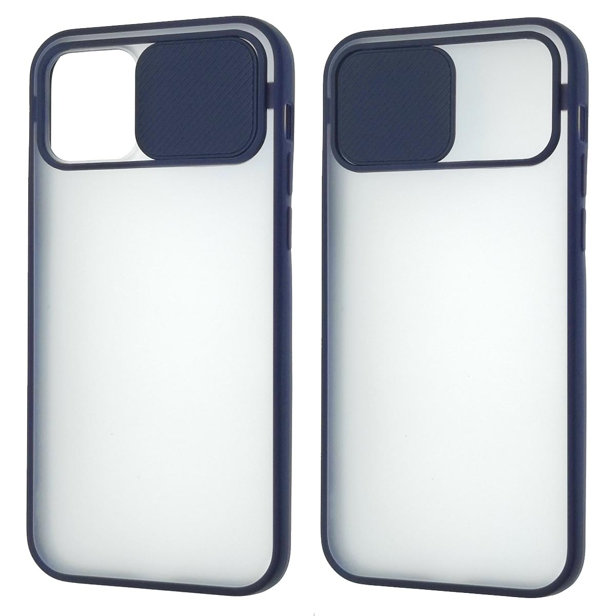 Чехол накладка для APPLE iPhone 12 (6.1"), iPhone 12 Pro (6.1"), силикон, пластик, матовый, со шторкой для защиты задней камеры, цвет окантовки темно синий