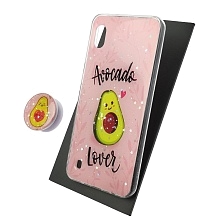 Чехол накладка для SAMSUNG Galaxy A10 (SM-A105), силикон, фактурный глянец, с поп сокетом, рисунок Avocado