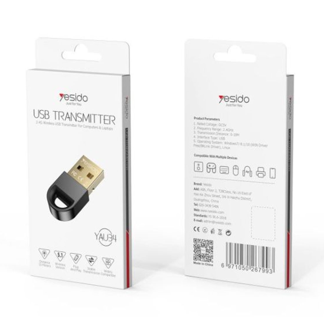 Адаптер USB Bluetooth YESIDO YAU34, цвет черный