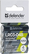 Батарейка алкалиновая Defender LR03-04B AAA, в блистере 4 шт.