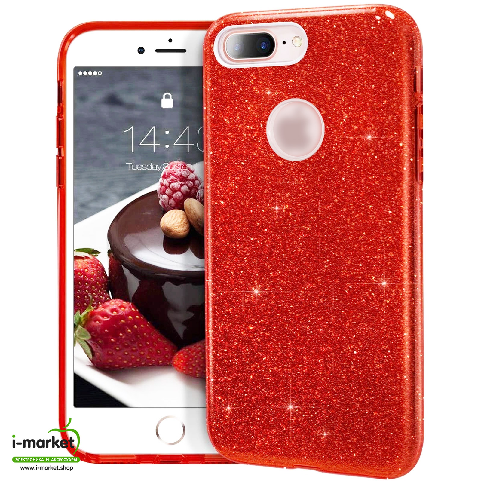 Чехол накладка Shine для APPLE iPhone 7 Plus, iPhone 8 Plus, силикон, блестки, цвет красный
