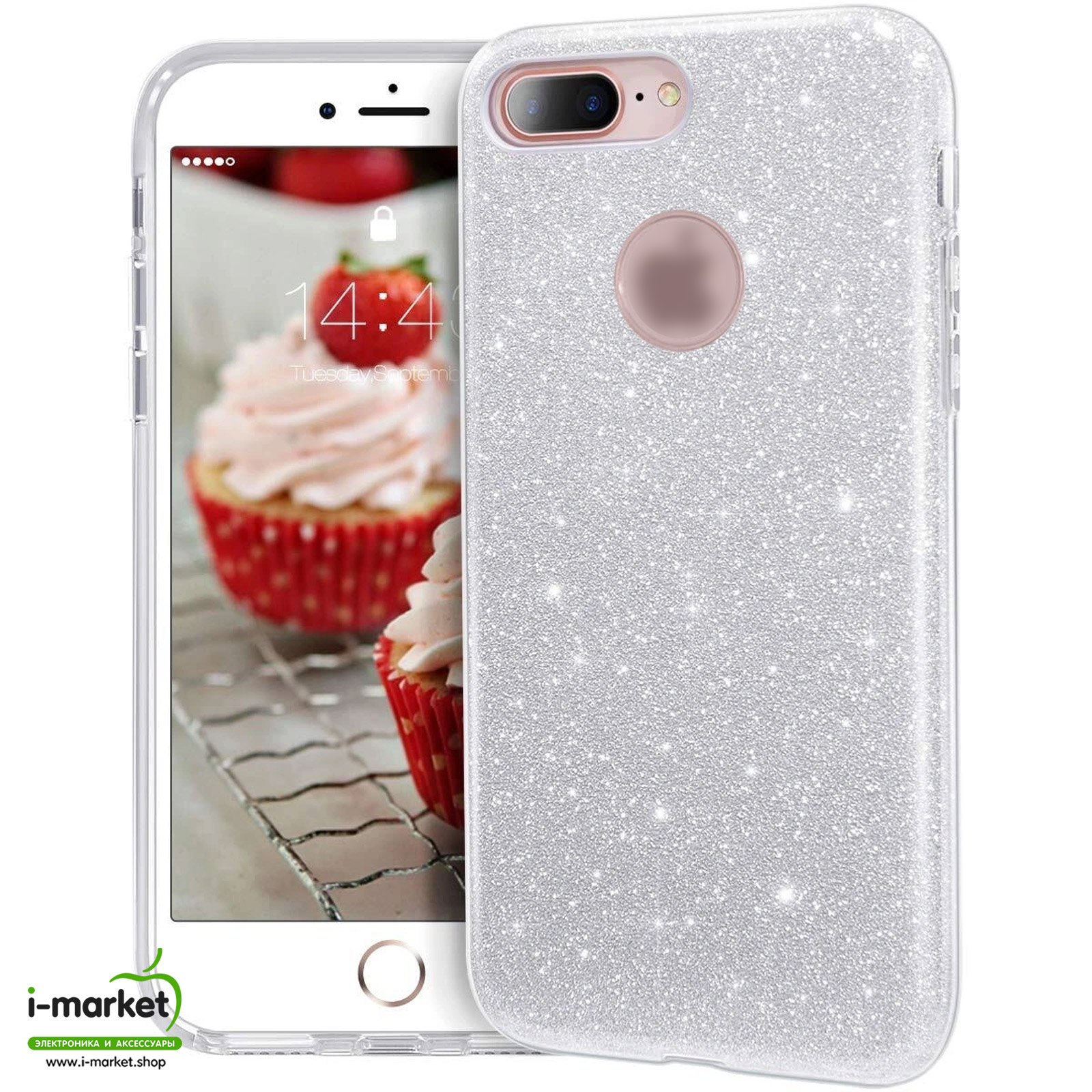Чехол накладка Shine для APPLE iPhone 7 Plus, iPhone 8 Plus, силикон, блестки, цвет серебристый