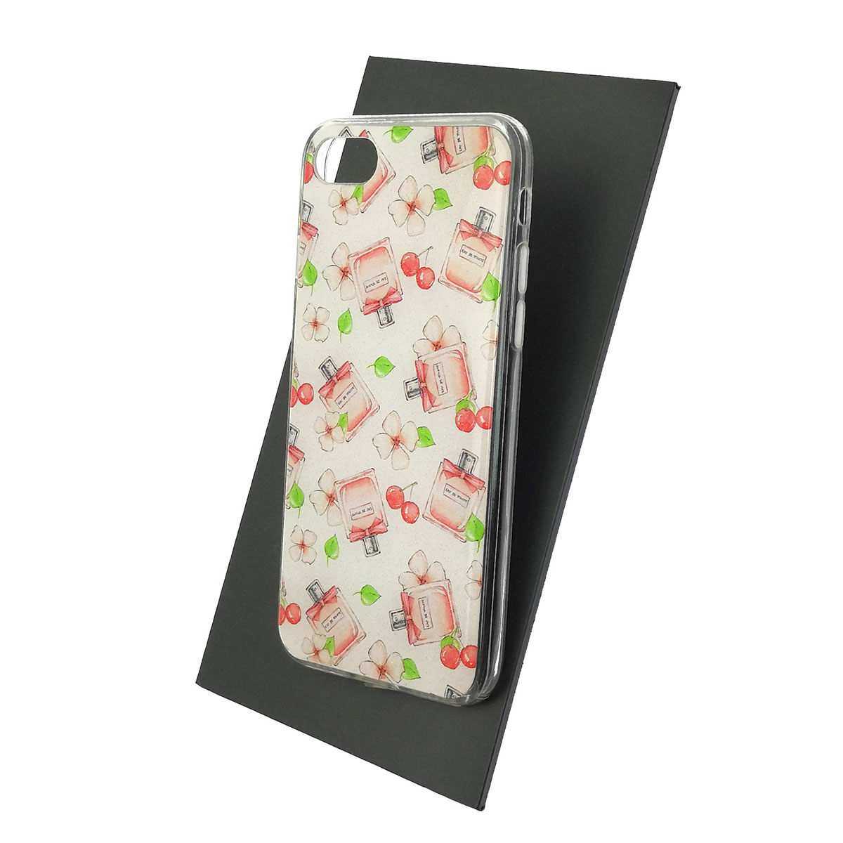 Чехол накладка для APPLE iPhone 7, iPhone 8, iPhone SE 2020, силикон, блестки, рисунок Духи вишня цветок