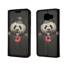 Чехол книжка для SAMSUNG Galaxy A3 2016 (SM-A310), экокожа, визитница, рисунок Медведь полицейский и пончик.