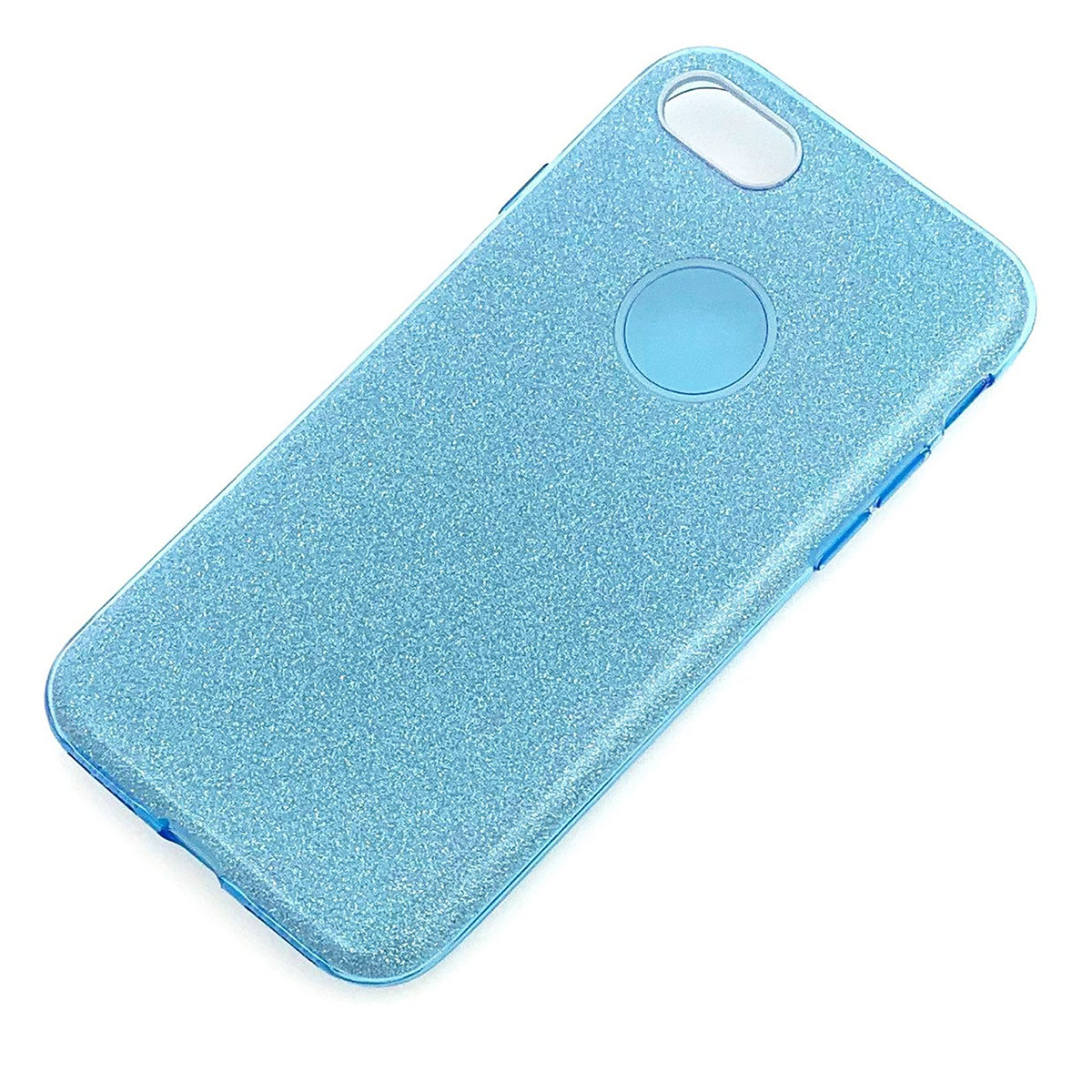 Чехол накладка для APPLE iPhone 7, iPhone 8, силикон, блестки, цвет голубой.