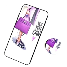 Чехол накладка для APPLE iPhone XS MAX силикон, с поп сокетом, рисунок Девушка с фиолетовой сумкой.