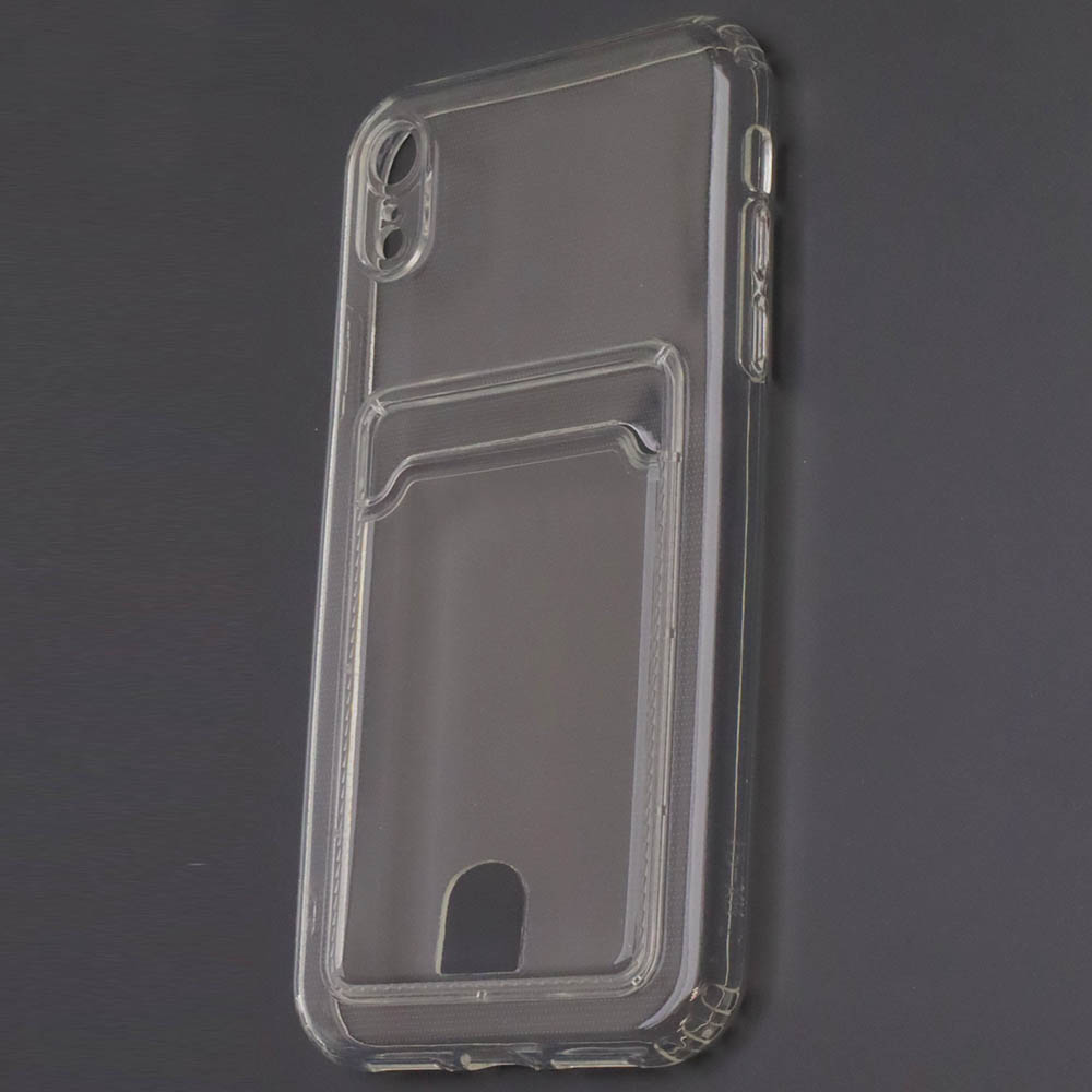 Чехол накладка для APPLE iPhone XR, силикон, защита камеры отдел для карт, цвет прозрачный
