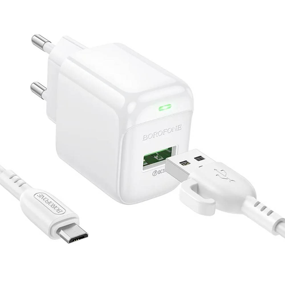 СЗУ (Сетевое зарядное устройство) BOROFONE BAS42A, кабель Micro USB, 18W, 1 USB, QC3.0, цвет белый