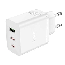 СЗУ (Сетевое зарядное устройство) HOCO N50 Scenery GaN, 45W, 2 USB Type C, 1 USB A, PD45W, QC3.0, цвет белый СЗУ (Сетевое зарядное устройство) HOCO N50 Scenery GaN, 45W, 2 USB Type C, 1 USB A, PD45W, QC3.0, цвет белый