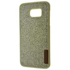 Чехол накладка для SAMSUNG Galaxy S7 Edge (SM-G935), силикон, ткань, цвет золотистый