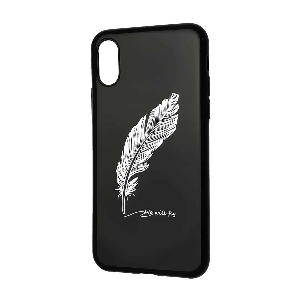 Чехол накладка для APPLE iPhone X, iPhone XS, силикон, глянцевый, рисунок Перо черное.