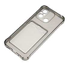 Чехол накладка CARD CASE для XIAOMI Redmi 12C, POCO C55, силикон, защита камеры, отдел для карт, цвет прозрачно черный Чехол накладка CARD CASE для XIAOMI Redmi 12C, POCO C55, силикон, защита камеры, отдел для карт, цвет прозрачно черный