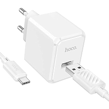 СЗУ (Сетевое зарядное устройство) с кабелем USB Type C HOCO CS11A, 10W, 1 USB, QC3.0, цвет белый