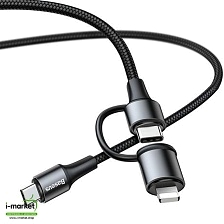 Кабель 2 в 1 BASEUS CATLYW-H01 Type-C на Type-C Power Delivery, 60W, 20V-3A, + переходник Lightning 8-pin 9V-2A, цвет черный | ВСЕ ПО 300