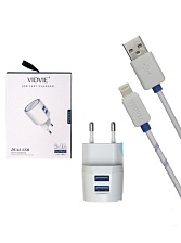 Сетевое зарядное устройство Vidvie PLE201, АП сет. 2.1А/2USB, кабель Apple 8pin/1.0м, белый, фирменн.
