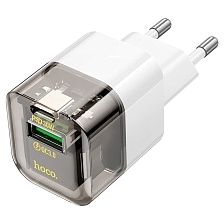 СЗУ (Сетевое зарядное устройство) HOCO C131A Platinum, 1 USB A, 1 USB Type C, PD30W, QC3.0, цвет прозрачно черный