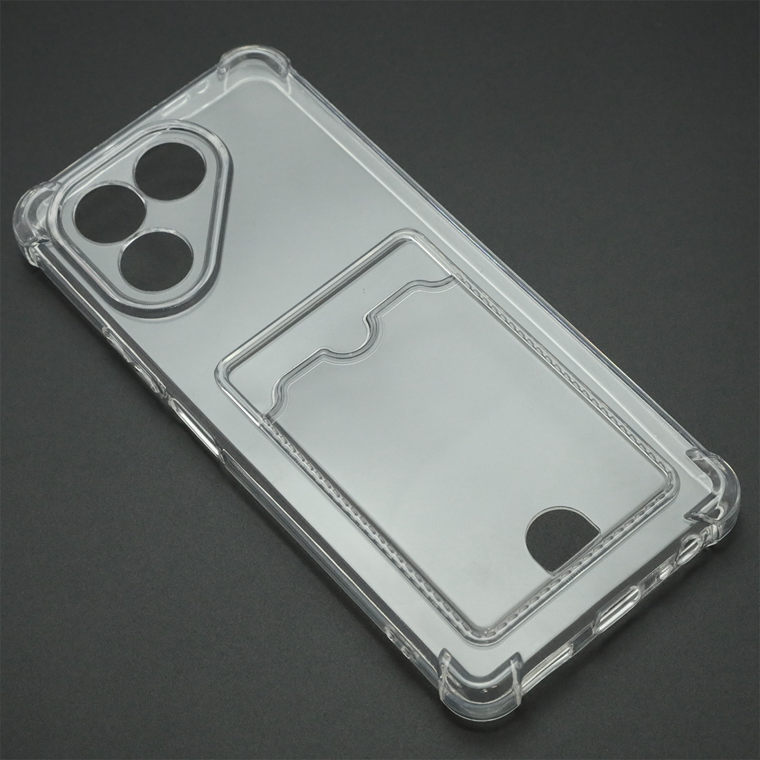 Чехол накладка CARD CASE для TECNO Pova 7, защита камеры, усиленные края, силикон, отдел для карт, прозрачный