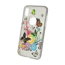 Чехол накладка для APPLE iPhone X, силикон, блестки, рисунок Бабочки.