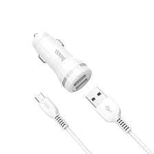 АЗУ (Автомобильное зарядное устройство) 2 порта USB, HOCO Z27 Staunch, с кабелем Micro USB X20, 1 метр, цвет белый