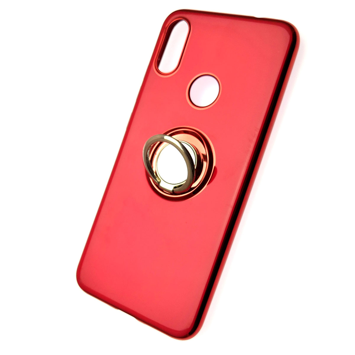 Чехол накладка для XIAOMI Redmi Note 7, Note 7 Pro, силикон, кольцо держатель, цвет красный.