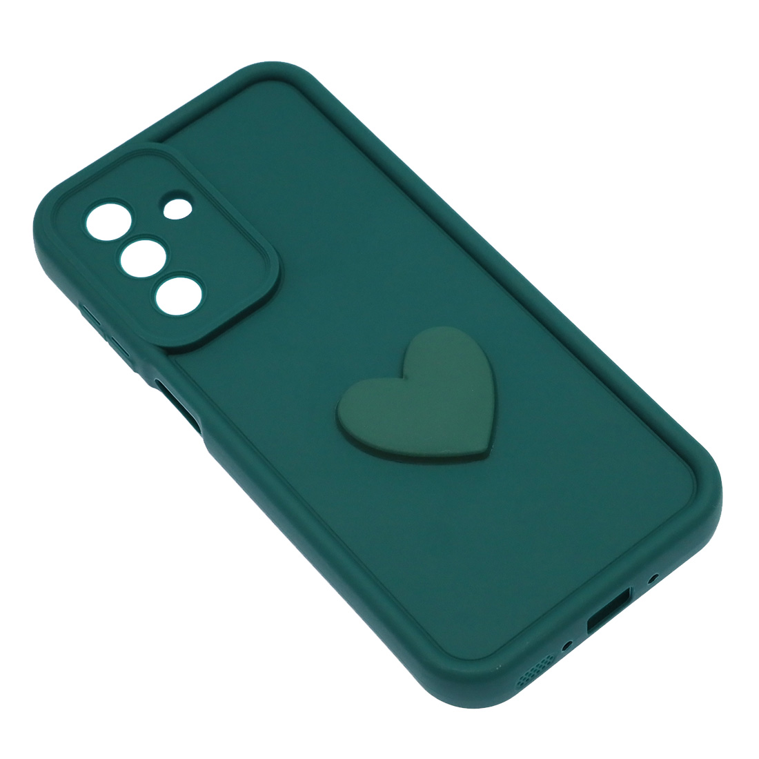 Чехол накладка для SAMSUNG Galaxy A26, силикон, 3D сердце, защита камеры, бортики, цвет темно зеленый