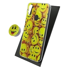 Чехол накладка для SAMSUNG Galaxy A11 (SM-A115), Galaxy M11 (M115), силикон, фактурный глянец, с поп сокетом, рисунок Smile