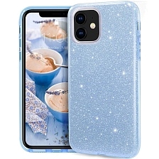 Чехол накладка SHINE для APPLE iPhone 11, силикон, блестки, цвет голубой