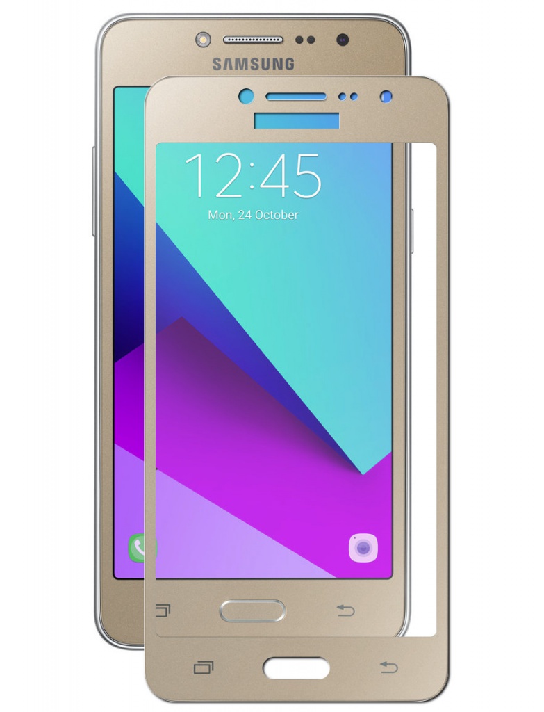 Защитное стекло "4D" для Samsung J2 Prime в техпаке, цвет золото.