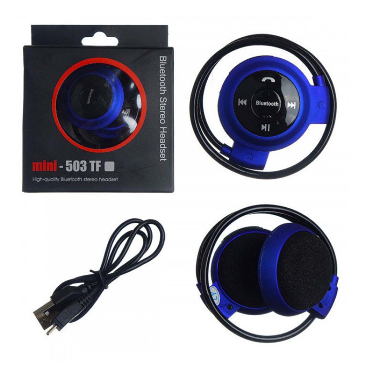 Гарнитура (наушники с микрофоном) беспроводная накладная, TF-503 mini Sport, цвет синий