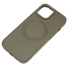 Чехол накладка Creative Stylish с поддержкой MagSafe для APPLE iPhone 15, защита камеры, экокожа, бархат, цвет темно коричневый