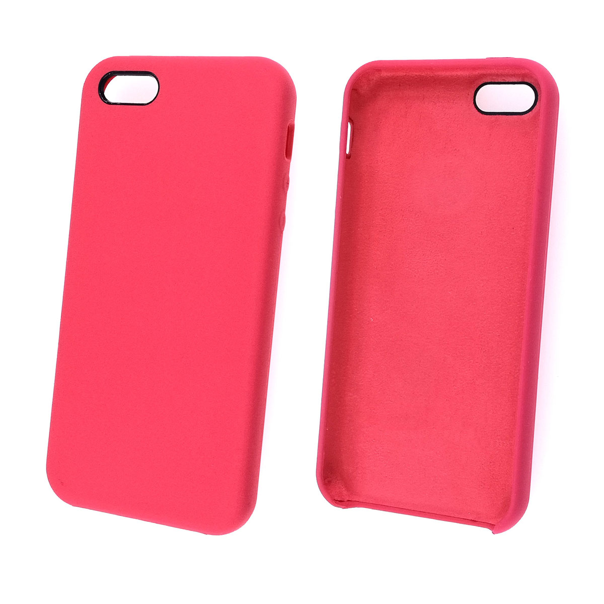 Чехол накладка Silicon Case для APPLE iPhone 5, 5S, SE, силикон, бархат, цвет красная малина.