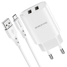 СЗУ (Сетевое зарядное устройство) BOROFONE BN2 Super fast с кабелем Micro USB, 2.1А, длина 1 метр, цвет белый