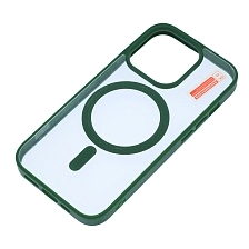 Чехол накладка Magnetic с поддержкой MagSafe для APPLE iPhone 15 Pro, силикон, цвет окантовки темно зеленый Чехол накладка Magnetic с поддержкой MagSafe для APPLE iPhone 15 Pro, силикон, цвет окантовки темно зеленый