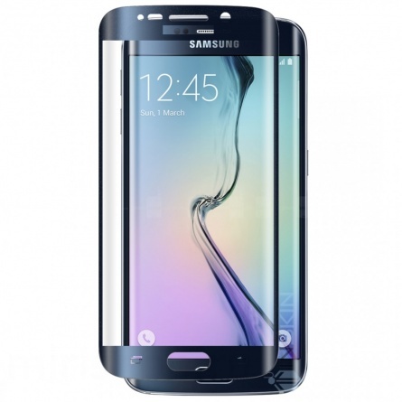 Защитное стекло 3D для SAMSUNG Galaxy S6 EDGE (SM-G925) ударопрочное прозрачное кант чёрный.