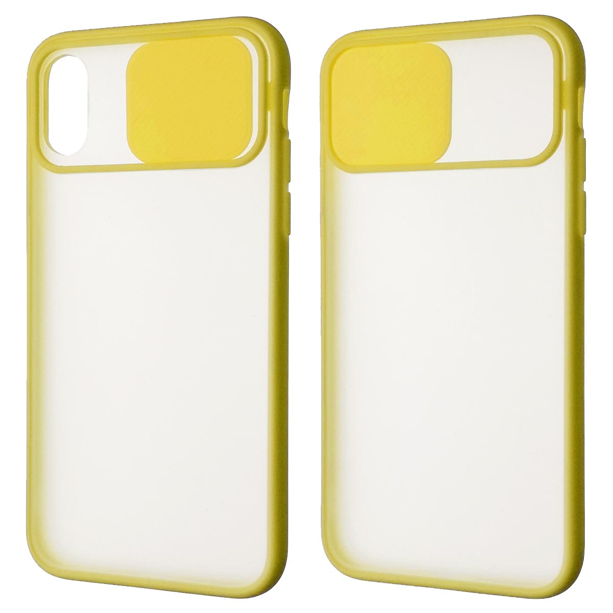 Чехол накладка для APPLE iPhone X, iPhone XS, силикон, пластик, матовый, со шторкой для защиты задней камеры, цвет окантовки желтый