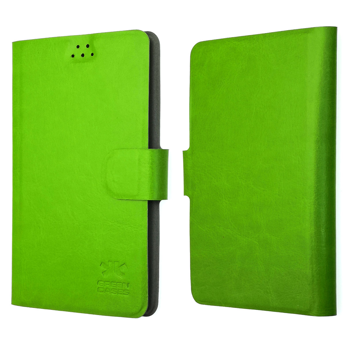 Чехол книжка универсальная для смартфонов размером M, экокожа, цвет зеленый.