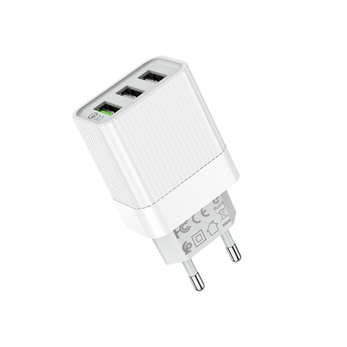СЗУ (Сетевое зарядное устройство) BOROFONE BA40A, 2.4A, 3 USB, QC3.0, цвет белый