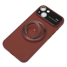 Чехол накладка с поддержкой MagSafe для APPLE iPhone 14, силикон, защита камеры, подставка, цвет бордовый