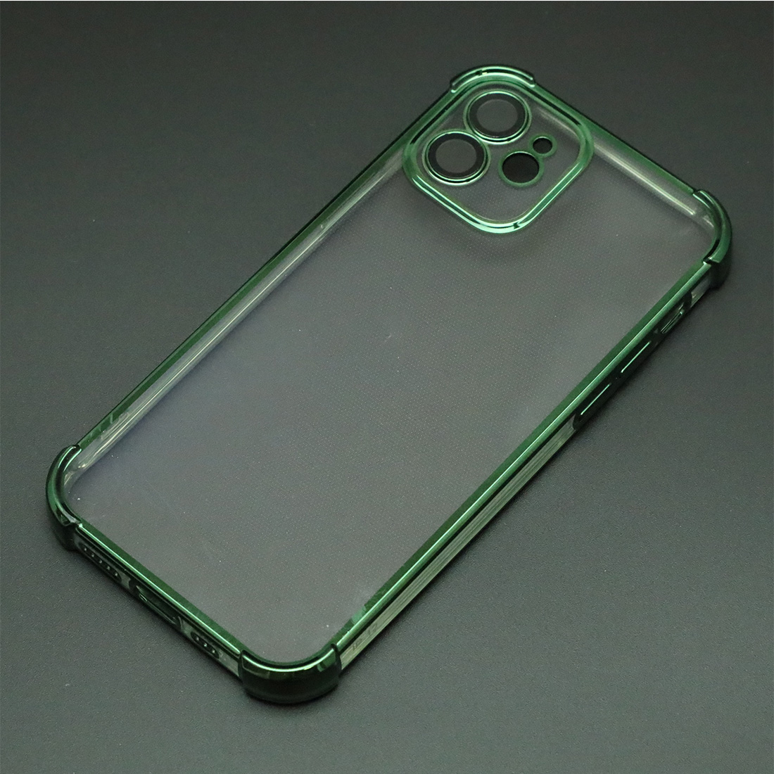 Чехол накладка для APPLE iPhone 12, силикон, защита камеры, цвет окантовки темно зеленый