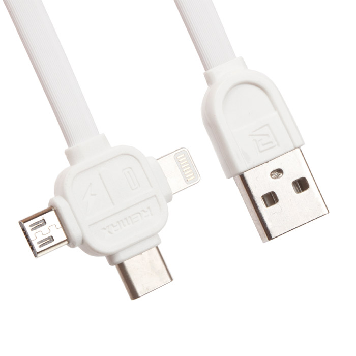USB Дата-кабель "REMAX" 3 в 1 Apple 8 pin/Micro USB/USB Type C 1 м. (белый).
