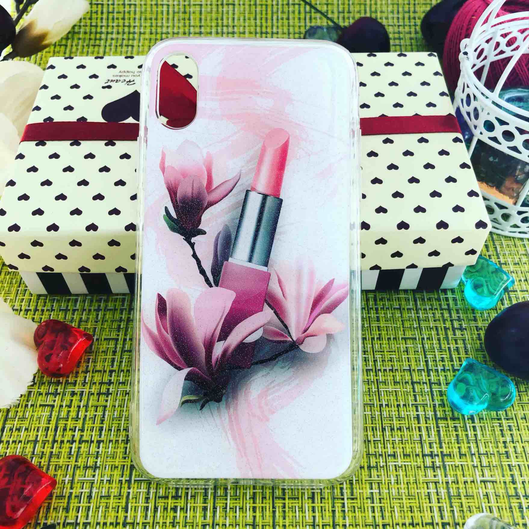 Чехол накладка для APPLE iPhone X, XS, силикон, рисунок Цветы и помада.